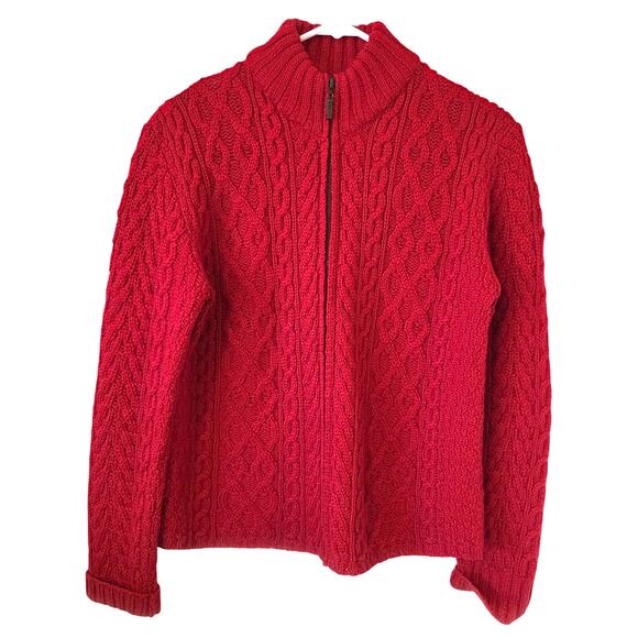 Inis Crafts Womens Merino Wool Irish Cardigan Sweater Size Large Red - Picture 1 of 4